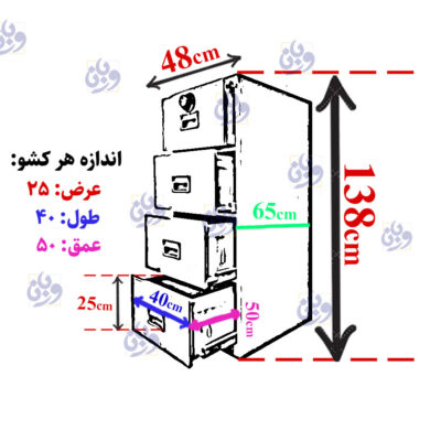 ابعاد فایل 4 کشو فلزی رمزدار